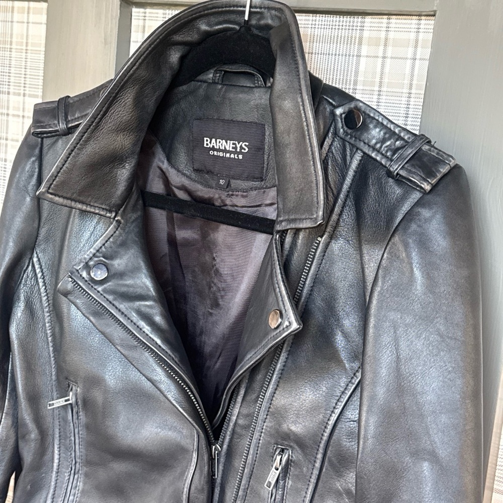 Barneys Originals Real Leather Moto Biker Jacket - Size 10